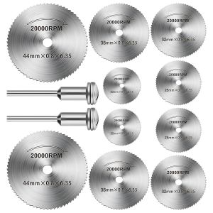 10 Pièces de Lames de Scie Circulaire en Métal pour Dremel, Outil Multifonction pour Polisseuse Angulaire, avec 2 tiges de 3,17 mm, Convient pour le Coupe des Plastiques, PVC, Bois et Métaux Doux - Neuf