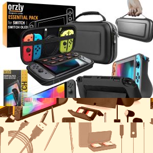 Nintendo Switch Accessory, Ultimate Pack for Nintendo Switch [Pack Includes: Tempered Glass Screen Protectors,Type C Cable,Case (Hard Case),Comfort Grip Case etc...]-Black - Neuf
