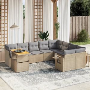 Prolenta Premium - Salon De Jardin Avec Coussins 10 Pcs Beige R&eacute;sine Tress&eacute;e - Neuf