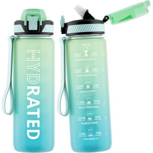 Eryi-Gourde, 750ml Gourde Sport Avec Paille Et Graduée, 0.75 Litre Étanche Bouteille D'eau Avec Brosse, Gourdes Motivation Sans Bpa Pour Fitness, Bureau, L'école, Yoga - Neuf