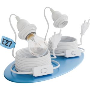 KALANKA-2x Douille E27 avec câble et interrupteur blanc 5 mètres - Socle ampoule E27 avec prise max. 60W 250V - Douille avec interrupteur, suspension luminaire, porte douille ampoule, cable luminaire - Neuf