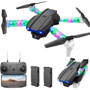 Letnerny-Drone Avec Caméra 1080p,Drone Avec Lumières Led,Drone Radiocommandé Double Caméras,Quadrirotor Pliable Avec Transmission Wifi,Entourage En Un Clic,2 Batteries 20 Mins,Cadeaux Pour Garçons Et-Obest - Neuf