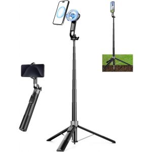 Cai-Magnétique Trépied Smartphone,178cm Trépied Téléphone Avec Piquetplus Stable Pour Iphone 16/15/14/13 Pro Max Mag-Safe,Perche Selfie Avec Télécommande&anneau Magnétique Pour Samsung Huawei - Neuf