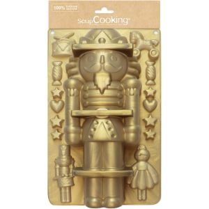 Kalanka-- Moule En Silicone Casse-Noisette - Moule À Gâteau, Bûche & Biscuits De Noël - Ustensile Souple Pâtisserie - Apte Four & Congélateur - Bonhomme Nutcracker - Doré - 2999 - Neuf