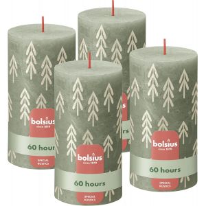 Tianyi-Lot De 4 Bougies Piliers Rustiques Silhouette - Vert Avec Impression - 13 X 7 Cm - Longue Dur&eacute;e De Combustion - Bougie Domestique - Contient De La Cire V&eacute;g&eacute;tale Naturelle - Sans Huile De Palme - Neuf