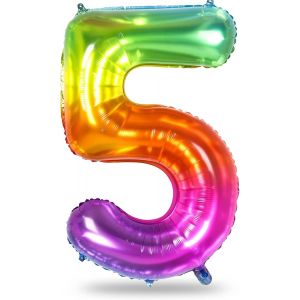 SJZG-Grands Ballons Arc-En-Ciel En Forme De Chiffres - 101,6 Cm - Grand Format - Num&eacute;ro 5 - Film Aluminium Mylar - Auto-Gonflant - Ballons Num&eacute;ros 0-9 - Pour Gar&ccedil;ons Et Femmes - Pour D&eacute;coration De F&ecirc; - Neuf
