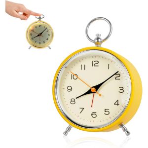 KAL-Réveil Analogique Silencieux Sans Tic-Tac, Portable Avec Veilleuse, Rétro Pour Chambre À Coucher, Salon, Bureau - 4.3'', Jaune - Neuf
