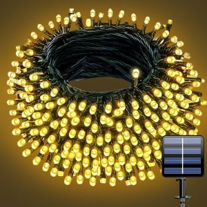 KAL-Guirlandes Lumineuses Solaires Étanches - 20M 200 Led Pour Pergola/Mur/Clôture, Jardin, Extérieur | 8 Modes De Clignotement | Autonomie 8-10H | Ip65 | Décoration Festive Écologique - Neuf