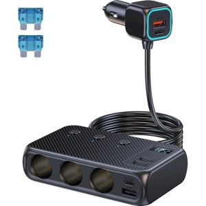12V R&eacute;partiteur Allume-Cigare Chargeur De Voiture 171W Qc 3.0 Usb Pd Type C Avec Voltm&egrave;tre Led Et Interrupteur C&acirc;ble 70Cm Pour 12V/24V Camping-Car Bateau - Neuf