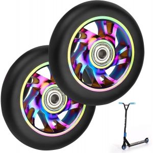 Lot De 2 Roues De Rechange Pour Trottinette Stunt - 100 Mm - Pneus 88a - En Aluminium - Avec Roulements Abec-9 - Pour La Plupart Des Trottinettes Et Kickscooter - Neuf