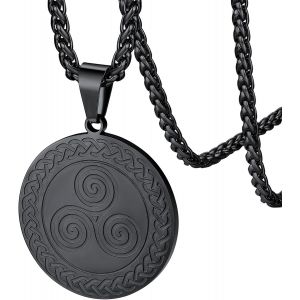 Kal-Collier Viking Triquetra,Pendentif Croix Medaille Noeud Celtique Or/Noir/Acier Inoxydable Avec Chaine 55+5cm,Bijoux Nordique Amulette Mythologie Cadeau Pour Homme Femme - Neuf