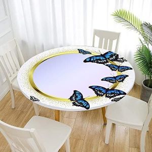 Sjzg-Nappe Ronde Anti Taches, Imprim&eacute; Papillon Nappe De Table Avec Bord &Eacute;lastique Ajust&eacute;e, Imperm&eacute;able Polyester Couverture De Table De Pour Cuisine Jardin F&ecirc;te (Bleu,Diam&egrave;tre 100cm) - Neuf