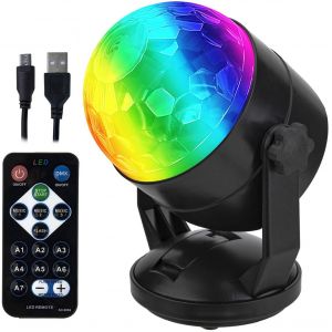 JGD-Boule disco &agrave; piles avec t&eacute;l&eacute;commande, pilot&eacute;e par la musique, portable pour l'ext&eacute;rieur et l'int&eacute;rieur, prise USB, lumi&egrave;re DJ, gadgets de f&ecirc;te, lumi&egrave;re disco, lumi&egrave;re stroboscopique - Neuf