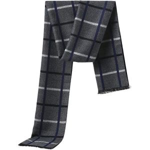 Kalanka-Homme Écharpe Cashemire Laine À Carreaux, Étole Foulard Chaud Léger Automne Hiver - Plaid Noir Clair - Neuf