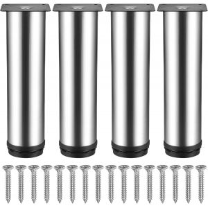 Lot De 4 Pieds De Meuble En Acier Inoxydable 50 X 200 Mm, Pieds De Table En M&eacute;tal, Pieds De Support D'armoire, Pieds De Meuble R&eacute;glables En Hauteur De 10 Mm Pour Canap&eacute;-Lit, Armoire, Plan De Travail - Neuf