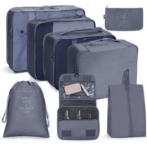 Bhhbb-Organisateur De Voyage, Lot De 8 Organiseurs De Bagage Pour Voyage,Différents Tailles Des Cubes Étanche Sacs De Voyage Rangement (Gris) - Neuf