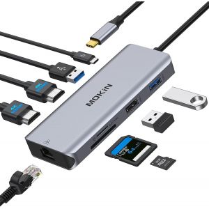 Usb C Hub Dual Hdmi, Adaptateur Usb-C Vers Double Hdmi,Ethernet Gigabit,100W Pd,3 Usb Port,Lecture Carte Sd/Tf,Docking Station 9 En 1 Usb C Pour Macbook Pro Air Dell Hp Lenovo Tablette Type [Z1441] - Neuf