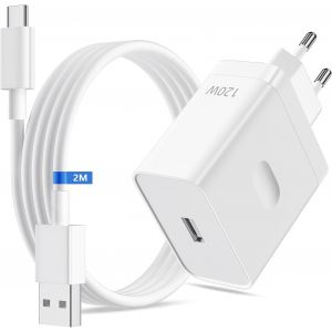120W Chargeur Rapide avec c&acirc;ble USB C 8A 2M pour realme GT 7 Pro 6T SUPERVOOC Charge pour Oppo Find X8 X5 Reno 12F 13F A80 pour Oneplus 13 12R Nord 4 CE 4 Lite pour realme 14 12 11 Pro+ 12+ 14X C75 - Neuf
