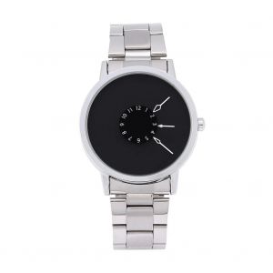 Hommes M&acirc;le Quartz Montre-Bracelet Analogique Rond En Acier Inoxydable Bande Montre Visage Noir - Neuf