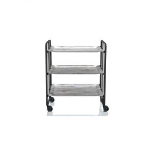 DON HIERRO - Desserte pliante BAUHAUS avec roulettes, Structure noire, 3 niveaux, 3 positions-Pin vieilli - Neuf