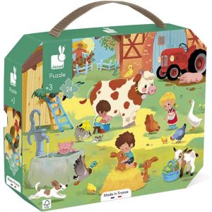 ERYI-- Puzzle Enfant A La Ferme 24 Pièces - Jeu Educatif Motricité Fine Et Concentration - Valisette Poignée - Fabriqué En France Et Certifié Fsc - Dès 3 Ans, J02603 - Neuf