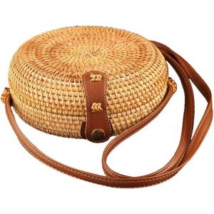 Petit sac rond en rotin, mini sac en paille circulaire, panier fait main, sac tissé à la main, sac de plage d'été, sac à bandoulière pour femmes/filles - Neuf
