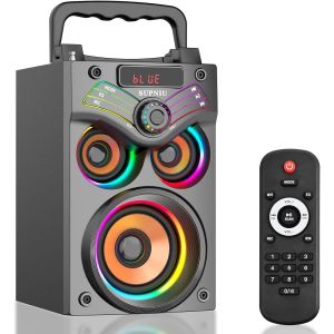 Enceinte Bluetooth Puissant Portable, 15W(Peak) Parti Sans Fil Bluetooth Haut Parleur Avec Fm Radio, Lumières, Loud Boombox Son Stéréo Pour Camping En Plein Air - Neuf
