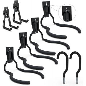 Crochet Mural Garage 10PC, Rangement Garage,Crochet Mural en Acier Avec 3 Soudures au Lieu de 2 Plus Fortes pour &Ecirc;chelle,V&eacute;los,Tuyaux,Outils &eacute;lectriques(Noir) - Neuf