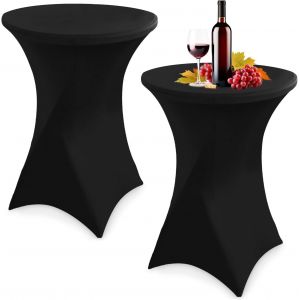 Mevronisshop-Lot De 2 Stretch Nappe Housse, Housse Mange Debout 80 X 110 Cm, Extensible Nappe Mange Debout, Nappes Table Haute Ronde Pour Restaurant Bar Table Cocktail De Banquet De Mariage (Noir) - Neuf