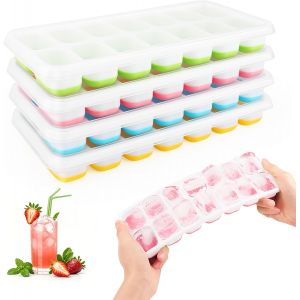 Kalanka-Bac &Agrave; Gla&ccedil;ons, Lot De 4 Moule &Agrave; Gla&ccedil;ons Silicone Avec Couvercle, Ice Cube Tray Empilable, Carr&eacute;s Bac Congelation, Glacon Moule Reutilisable Pour Whisky, Cocktail, Glaces, Boissons(Multicolor - Neuf