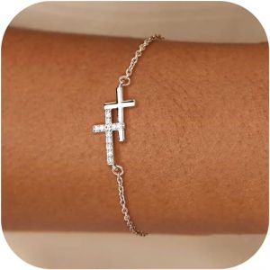 Eryi-Bracelet Femme Or/Argent, Bracelets En Or Plaqué 14k, Réglable Chaîne Doré Croix Pour Filles Femmes - Neuf