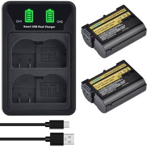 Lot de 2 batteries 2280 mAh EN-EL15C EN-EL15 + chargeur LED USB double avec port de type C pour Nikon EN-EL15a EN-EL15b Z6 II Z7 II Z5 Z6 Z7 D500 D600 D750 D800 D810 D850 - Neuf