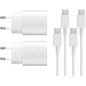 Eryi-25w Chargeur Rapide Pour Samsung Galaxy S24 S23 S22 S21 S20 S10 A14 A23 A34 A54 A53 Z Fold Flip 4/5, Tablette S8 Charge Rapide, Bloc Usb C Adaptateur Secteur Prise Avec Câble Type C (Blanc 2 Pac - Neuf