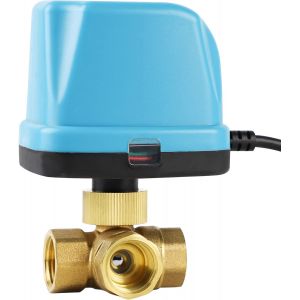 CMWX-Vanne électromagnétique motorisée 3 voies DN15 1/2 Pouces 230V Valve à bille électrique Vanne à bille motorisée en laiton, Bleu - Neuf