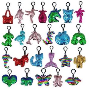 24pcs Flip Sequin Keychain Party Favors Pour Enfants Filles Sac À Dos Licorne Sirène Porte-Clés Pour Anniversaire Party Favors Cadeau Halloween Treat Goody Bag Fil - Neuf