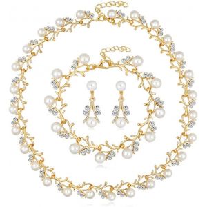 Perle Ensemble De Bijoux Pour Femme Et Fille Plaqué Argent Perle Collier Bracelet Et Boucles D'oreilles Ensemble Élégant Mariée Mariage Parures De Bijoux.[Y911] - Neuf