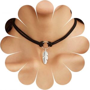 Kal-Collier Ras Du Cou En Velours Vintage Collier Collier En Velours Noir Collier Pendentif Plume Courte Argent Collier Ras Du Cou En Velours Gothique Bijoux Pour Femmes Et Filles - Neuf