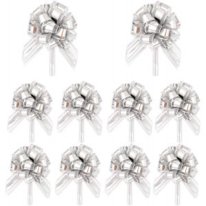Kal-10 Pi&egrave;ces Gros Noeud Cadeau, 16cm Ruban Voiture Mariage, Facile &Agrave; Utiliser, Convient Pour Emballage De Bo&icirc;te Cadeau, D&eacute;coration De Table De Mariage, D&eacute;coration Florale (Argent) - Neuf