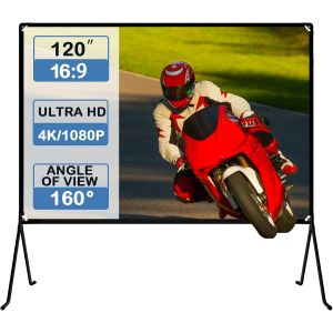 Écran de projection (150 pouces), projection toile avec support 16: 9 HD pliable intérieur/extérieur, écran de projection vidéo pour la maison, fête, bureau, salle de classe¿ - Neuf