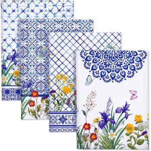 Eryi-Torchons De Cuisine Coton Vaisselle Lot De 4, Serviettes De Cuisine Torchon Vaisselle 100% Coton Avec Accroche Très Absorbant Serviettes De Bar 48 X 70cm Fleurs Sauvages Rétro - Neuf
