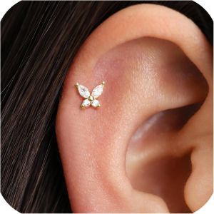 Kal-1 Paire De Boucles D'oreilles Papillon S925 En Zircone Sans Nickel Pour Femme, Hypoallerg&eacute;niques, Dor&eacute;es, Avec Bo&icirc;te &Agrave; Bijoux - Neuf