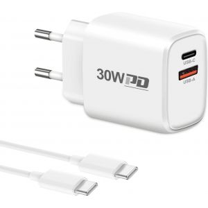 30w Usb C Charger With 2m Type C Cable, 2 Port Fast Ac Charger Adapter For Google Pixel 9pro Xl/9pro/9/8a/8pro/8/7/6/9 Pro Fold/Watch, Iphone 15 Pro Max, Samsung Galaxy S24 Ultra - Neuf