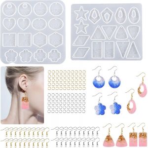 Lot De 142 Moules En R&eacute;sine &Eacute;poxy Pour Fabrication De Boucles D'oreilles, Moules En Silicone Pour Moulage De R&eacute;sine, Moule &Agrave; Bijoux En R&eacute;sine Avec Crochets De Boucles D'oreilles - Neuf