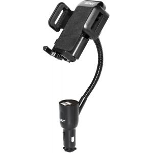 LORANKA-Support Auto Universel 3 en 1 avec Fonction Dual USB Allume-Cigare Alimentation Chargeur + Batterie de Voiture Affichage LED 3,1A 12/24V pour Smartphones iPhone, Samsung, Huawei, etc - Neuf