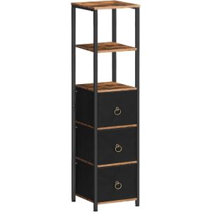 SUBZONAL-Meuble de Salle de Bain, Meuble de Rangement, Commode avec Compartiment Ouvert, Placard d&iquest;Angle, 3 Tiroirs en Tissu, Style Industriel, Marron Rustique et Noir EBF140CW01 - Neuf