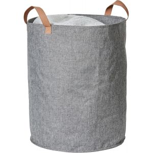 MEVRONISSHOP-LOVE IT STORE IT - Premium - Panier Rangement Pliable en Lin Gris Chin&eacute;, Poign&eacute;es Cuir Textile, Polyvalent, Panier &agrave; Linge, Bo&icirc;te de Rangement Tissu, 40x40x45cm - Neuf