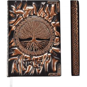Eryi-Carnet A6 Ligné Couverture Rigide, Carnet De Note En Cuir Vintage, Cahier De Voyage Journal Intime Fait Main Calepin En Relief Bloc Notes Notebook Cadeau Enfant Femme Homme Arbre De Vie Cuivre - Neuf