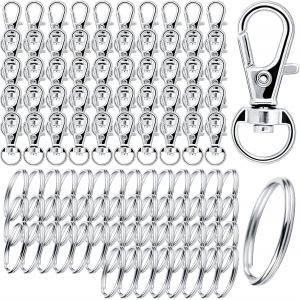 Checarzhn--No1-Lot De 100 Mousquetons Porte-Clés En Métal À Petits Mousquetons Multi-U S (50 Anneaux Porte-Clés Et 50 Mousquetons Pivotants), Crochets Pour Porte-Clés Kit Accessoires Crochets Bricola - Neuf