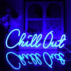 Chill Out Neon Sign Sign Neon Chill Out Letters Neon Blue Led Sign Chill Neon Sign Usb Dimmable Neon Signs For Bedroom Bar Playroom Cafe Living Room - Neuf