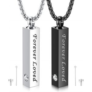 Tianyi-Collier Pendentif Urne Homme Femme Urne Chaine Colier Acier Inoxydable Cube Collier Urne Funéraire De Lettrage Pour Cendres Humaines Mémorial Crémation Médaillon Souvenir Necklace Bijoux - Neuf